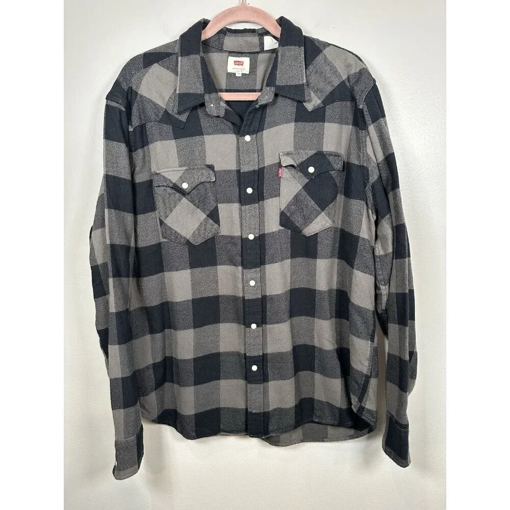 Levi's Classic Worker Shirt Size XXL Flannel Navy Gray Cotton